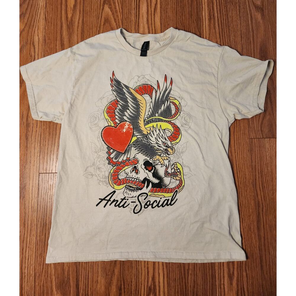 Anti-Social Tattoo Flash Mens T-Shirt Size L